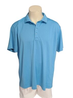 G Fore Blue All Over Print Pattern Polo Shirt Mens XXL Golf Performance Stretch